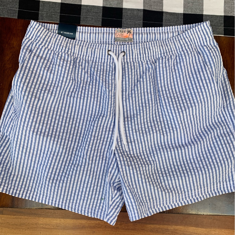 JCrew Gingham Seersucker Men’s Swim-trunks, Size Large